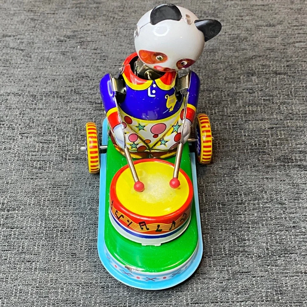 Vintage Tin Toy Panda Drummer Wind Up‎ Toy NIB and key vintage style works